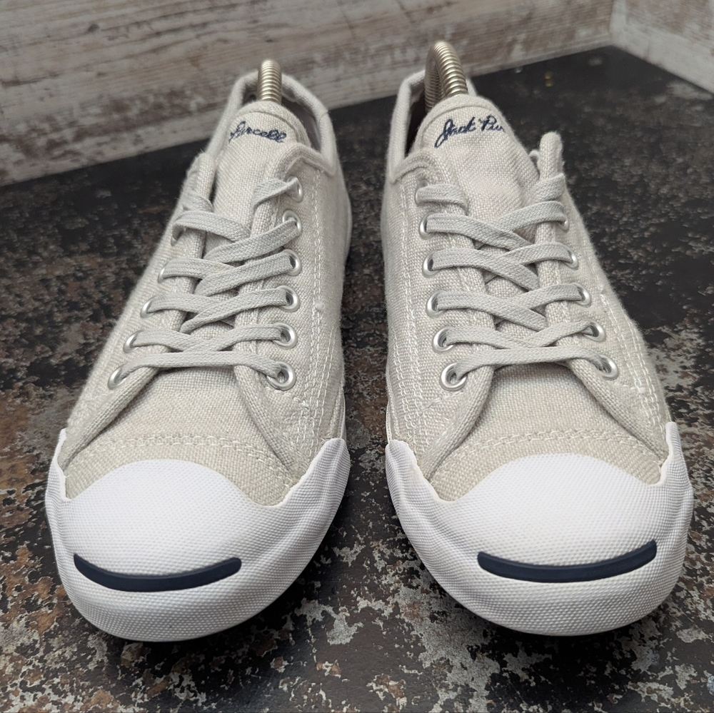 Converse Jack Purcell Canvas Low Top Sneakers in Beige and White